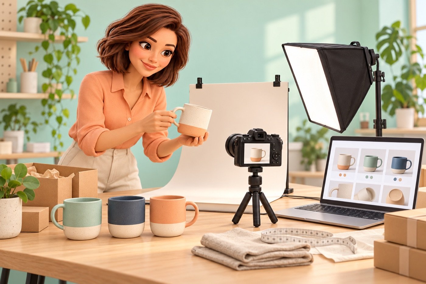 Evie maakt productbeelden en verzamelt varianten. Dat maakt het vullen van je webshop overzichtelijker.